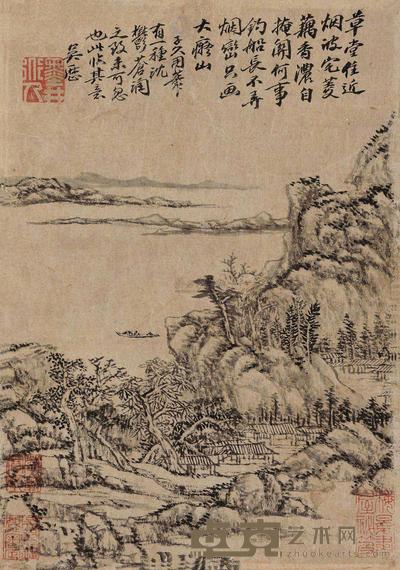 吴历 草堂烟波 镜片 24×17cm