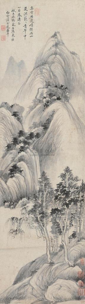 恽寿平 乱石鸣泉 立轴