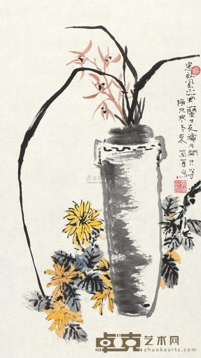 郭兰英 兰菊图 镜心 78×44cm