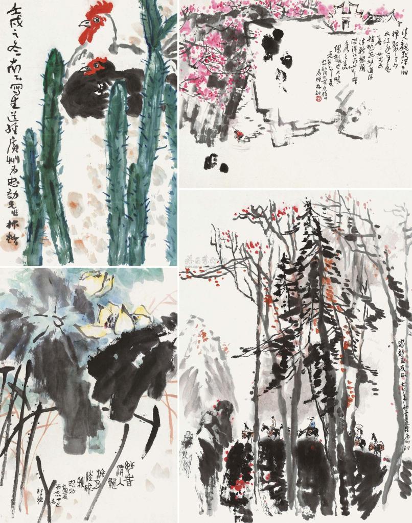 林锴 1977年作 花卉 山水 （四幅） 镜心