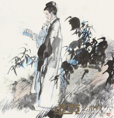 谢志高 1992年作 李清照小像 立轴 67×64cm