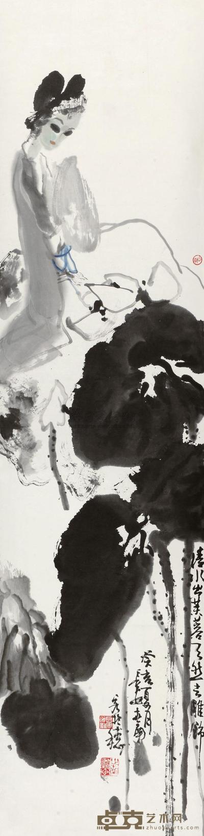 李世南 1983年作 清水出芙蓉 立轴 138×34cm