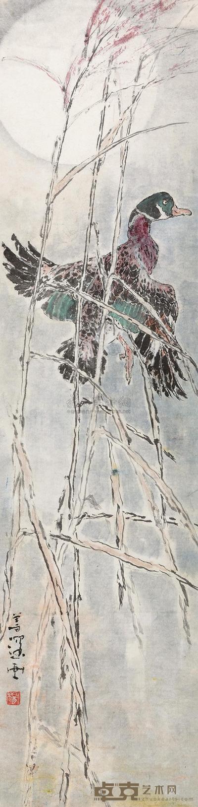 杨善深 月下芦鸭 镜心 113×28cm