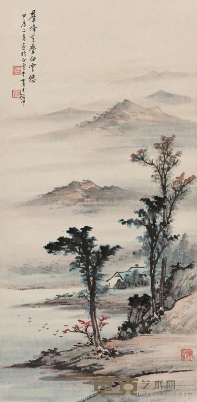 黄君璧 1964年作 秋山红树 立轴 59×29cm