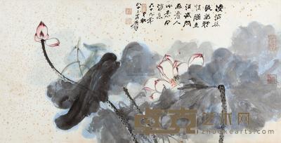 张大千 1980年作 荷花 横幅 48×95cm