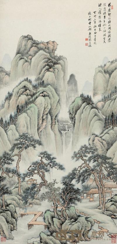 张克和 1927年作 青绿山水 立轴 106×50cm