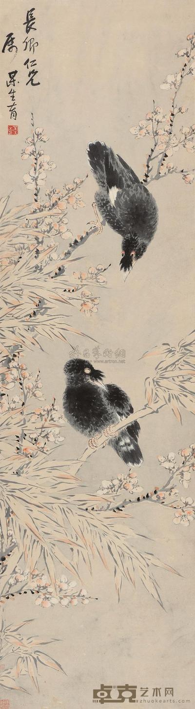 李梅生 雪景花鸟 立轴 113×31cm