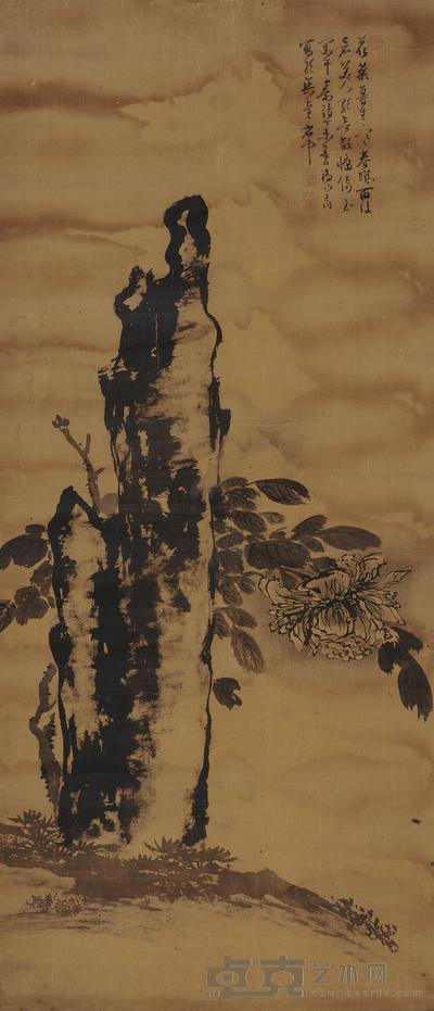 王问 松石牡丹 镜心 131×56cm