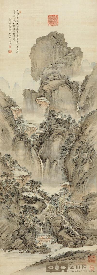 杏雨村 群山叠翠图 立轴 142×51cm