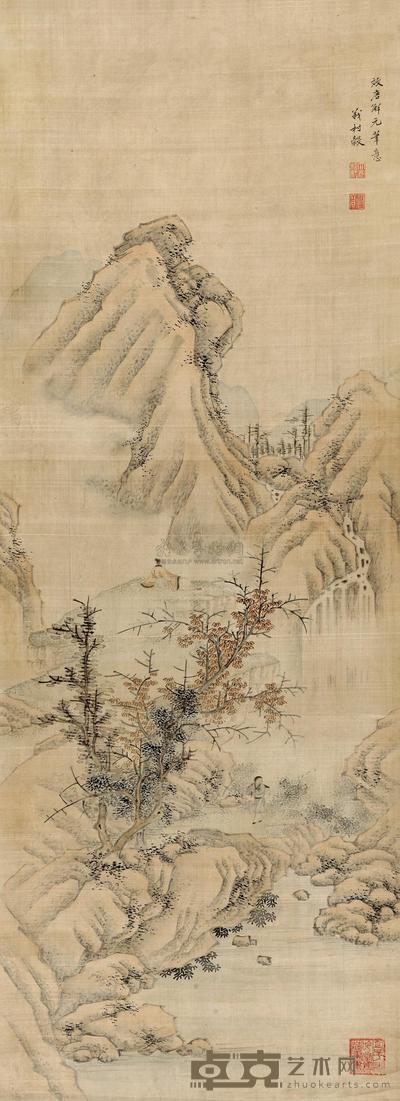 义村谷 看山图 立轴 112×42cm