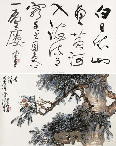 陈佩秋 1989年作 书画对题 镜心 43×68cm×2