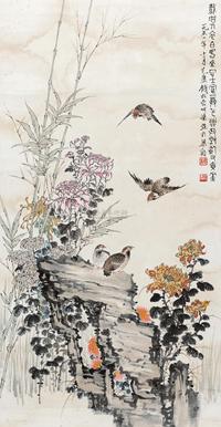 钱松嵒 1951年作 秋菊平安图 立轴