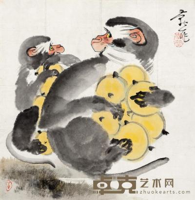 李燕 双猴图 镜心 34×34cm
