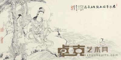 月照法师 2007年作 南海普陀山观自在菩萨 镜心 68×138cm