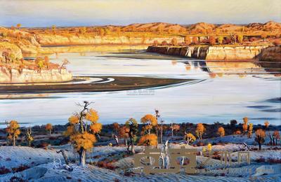白昆亭 2002年作 生命之源—塔克拉玛干腹地的克里雅河 97×146cm