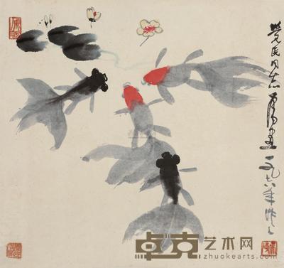 吴作人 1978年作 芙蓉游鱼 镜心 44×46cm
