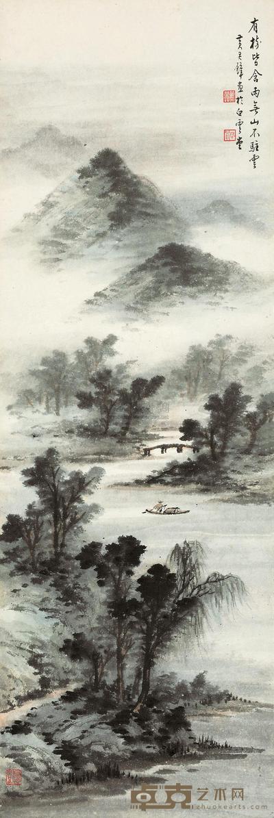黄君璧 烟雨渔舟 镜心 89×29cm