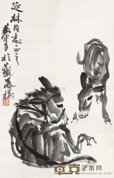 黄胄 双驴图 立轴 58×36cm