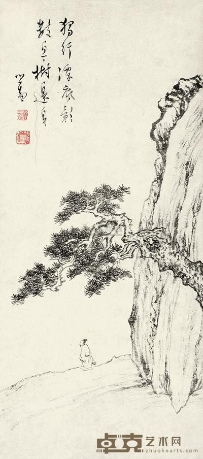 溥儒 松下独行 镜心 59×26cm