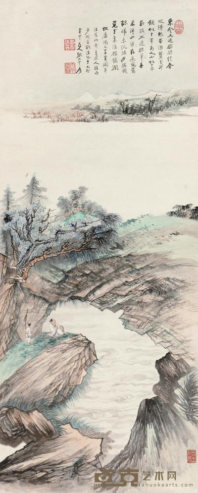 张大千 岸边闲坐 立轴 110×44cm