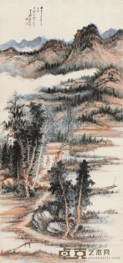 张大千 1948年作 溪岸闲居 立轴 107×49cm