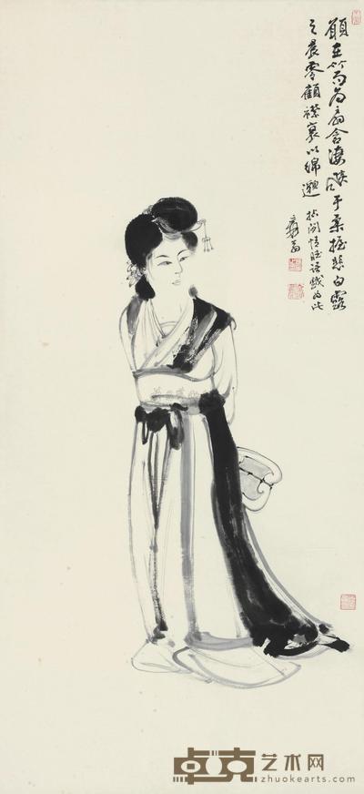 张大千 1967年作 执扇仕女 镜心 124×57cm