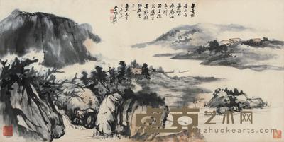 张大千 烟江霞色 镜心 47×95cm