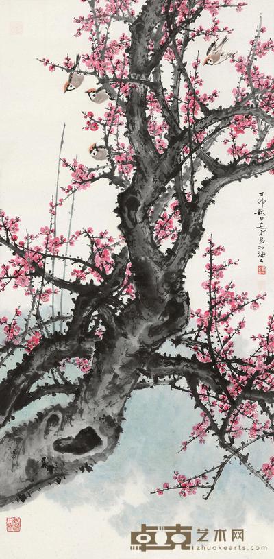 乔木 1987年作 红梅小鸟 立轴 137×67cm