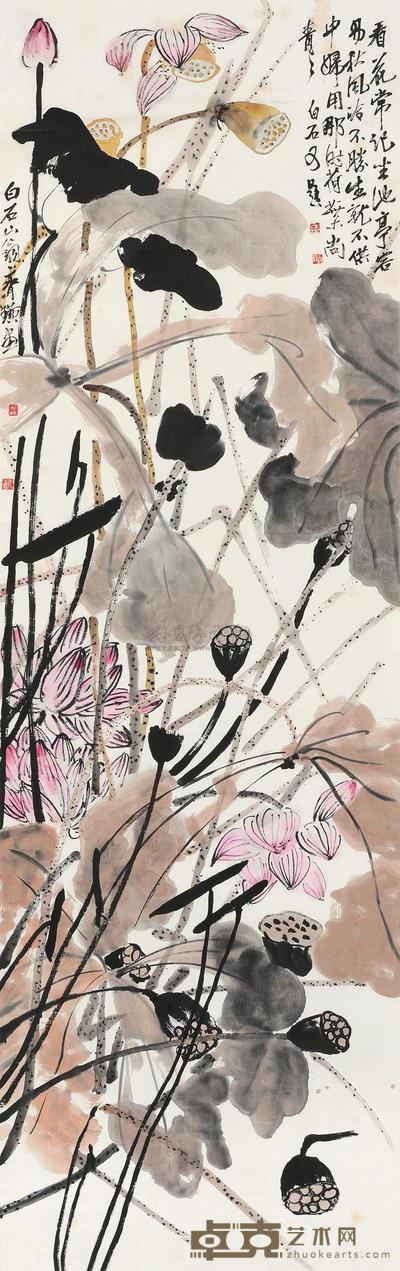 齐白石 荷花莲蓬 立轴 179×57cm