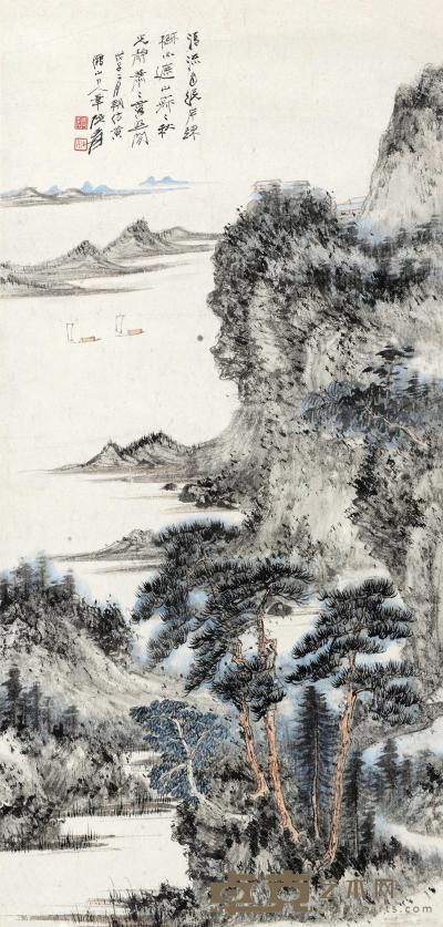 张大千 1948年作 清流疏树图 镜心 65×31cm