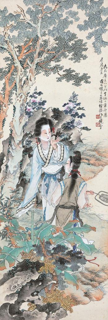 徐操 桐荫仕女 立轴