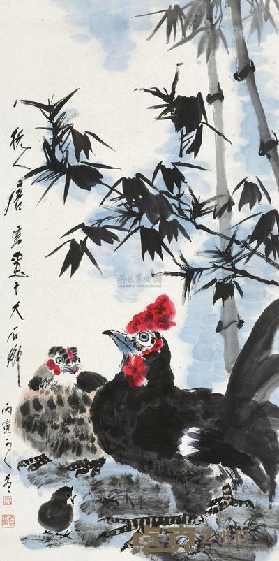 唐云 1986年作 祝吉 镜心 133×65cm