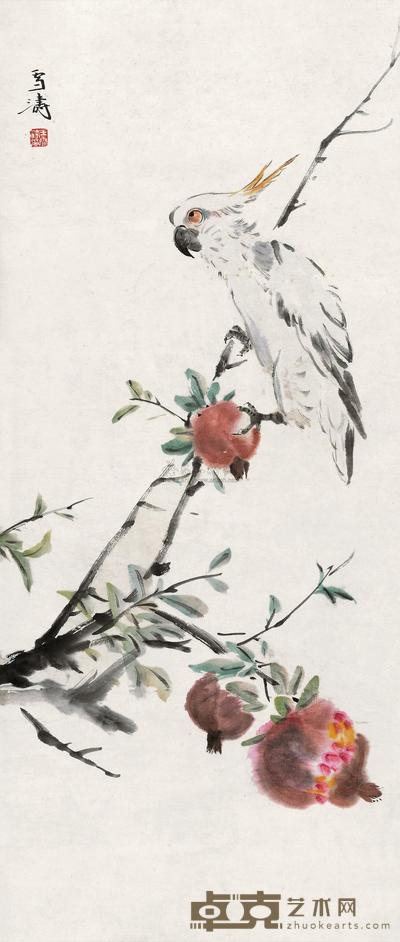 王雪涛 石榴·白鹦鹉 立轴 105×45cm