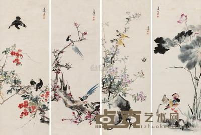 王雪涛 花鸟 四屏镜心 195×70cm×4