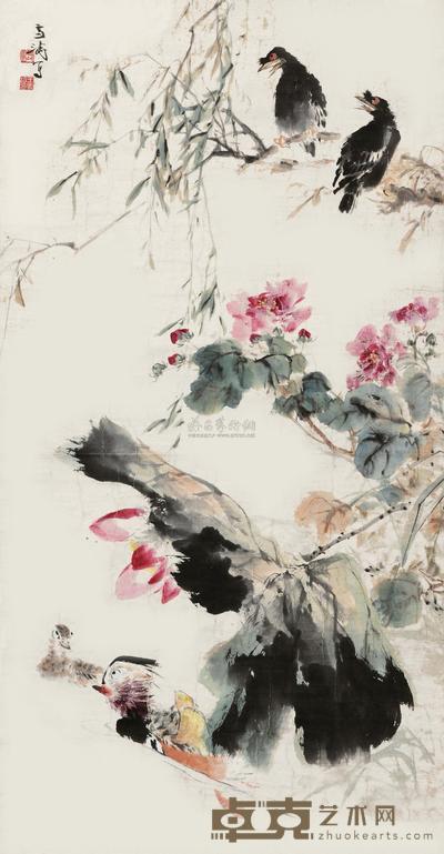 王雪涛 八哥鸳鸯 镜心 106×56cm
