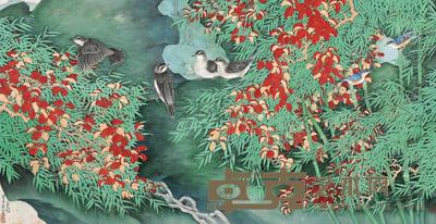 陈佩秋 1998年作 红叶竹禽图 镜心 97×185cm