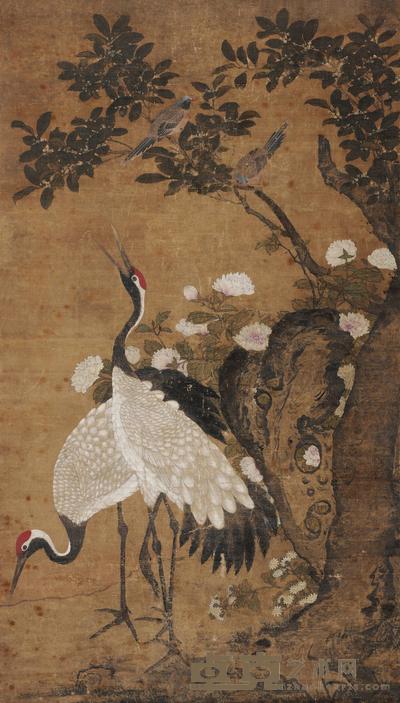 佚名 双鹤绶带图 立轴 165×94cm