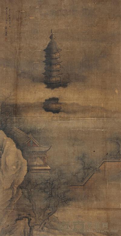 盛壁 亭楼客话 立轴 135×70cm