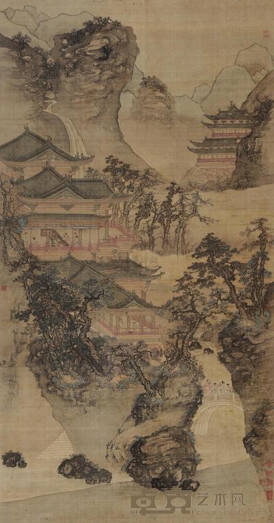 佚名 山水楼阁 镜心 184×95cm