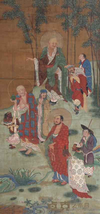 佚名 竹林罗汉 立轴 177×85cm