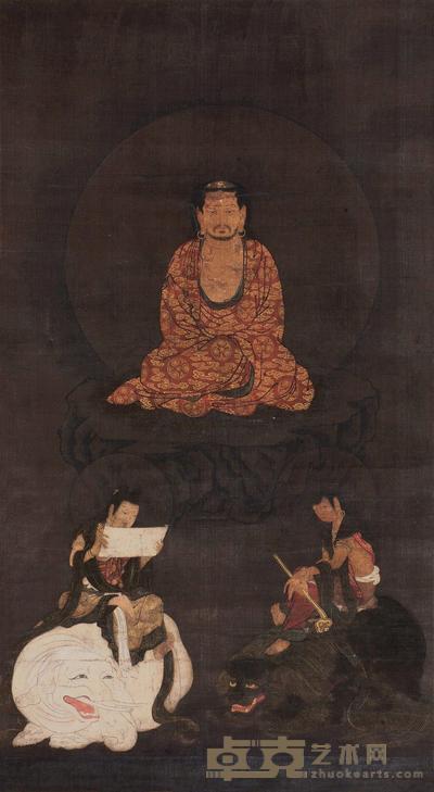 颜辉 (传) 释迦文殊普贤 立轴 122×67cm