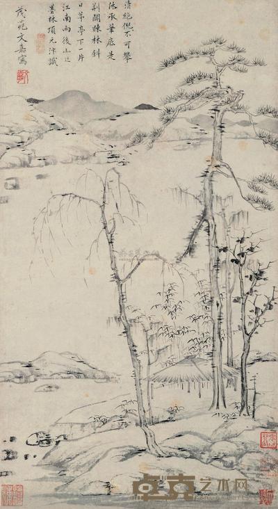 文嘉 茆亭清溪 立轴 51×27cm