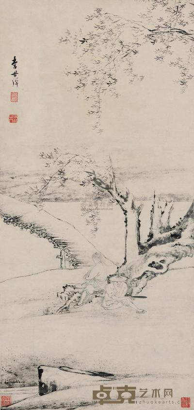 李世倬 江边渔翁 立轴 90×42cm