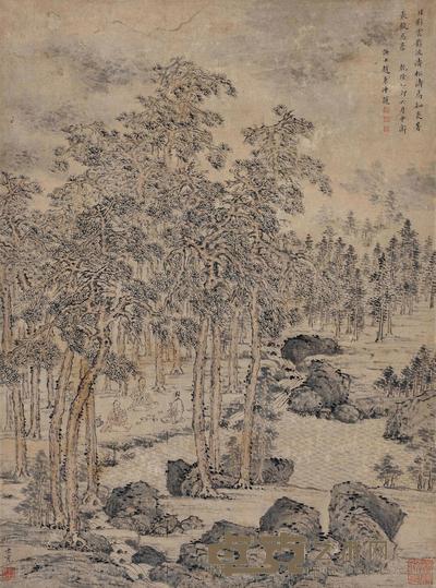 沈士充 雅集图 立轴 45×43cm