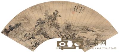 王建章 墨笔山水扇 立轴 16×50cm