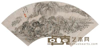 高岑 1661年作 山水 扇面 17×46cm