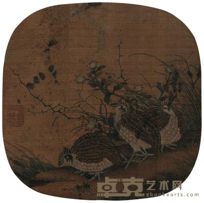 佚名 鹌鹑图 圆光 直径27cm