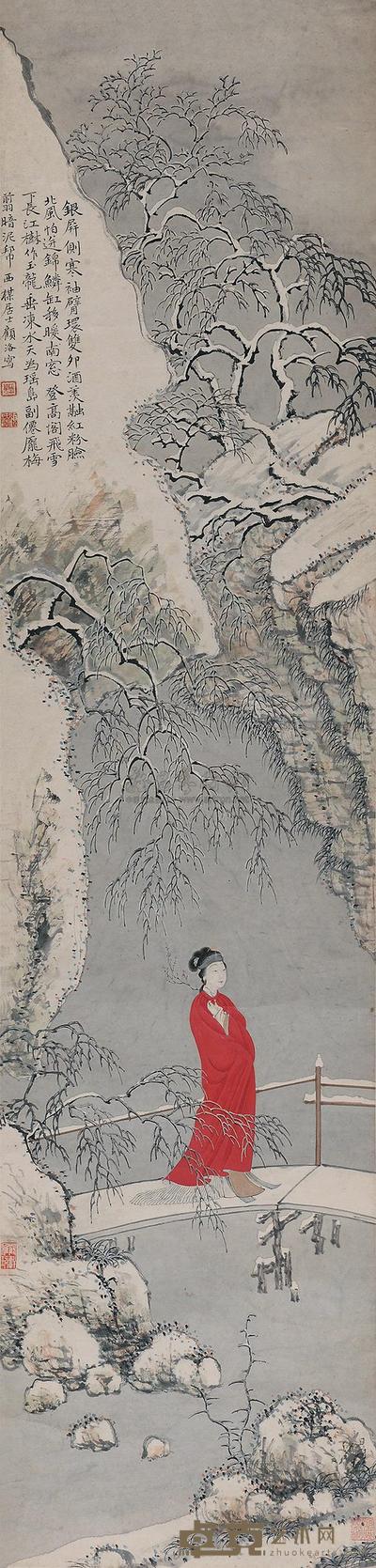 顾洛 踏雪寻梅 立轴 132×31cm