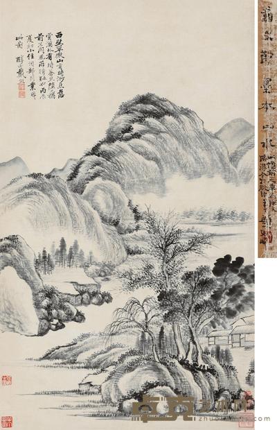 戴熙 1856年作 墨本山水 立轴 66×39cm