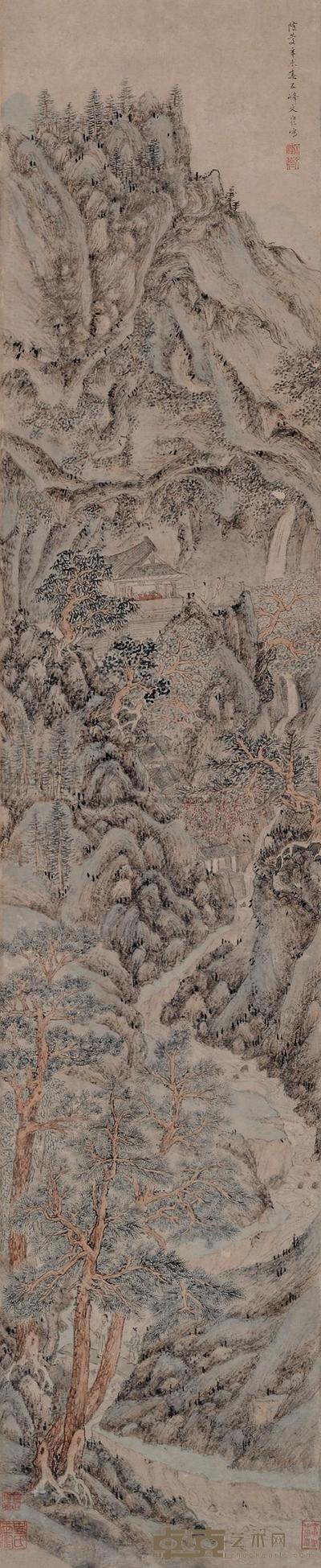 文伯仁 1571年作 深山叠嶂 立轴 137×28cm